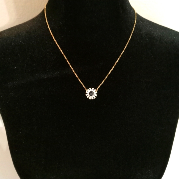 kate spade Jewelry - Kate Spade New York Black & White Crystal Gold Tone Pendant Necklace
